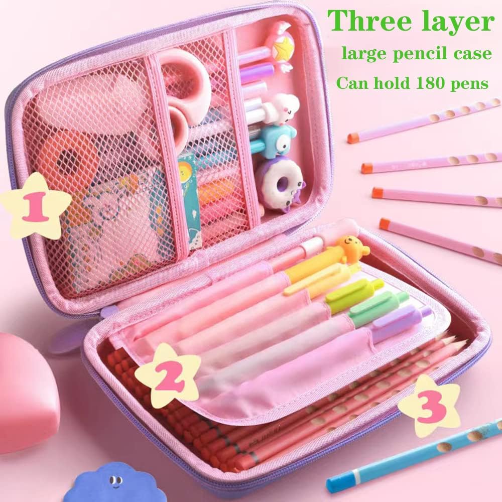 Pink 3D EVA Pencil Case Set with 60-Pen Capacity