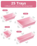 25-Piece Pink Drawer Organizer Set – Stackable Plastic Storage Trays for Makeup, Jewelry, Office & Kitchen Drawers