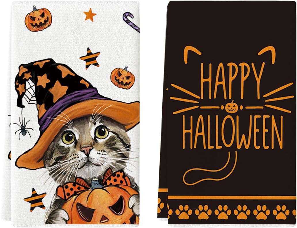 Artoid Mode Halloween Dish Towels – Set of 2 Black Kitchen Tea Towels (18x26") – Soft, Absorbent & Stylish Seasonal Décor