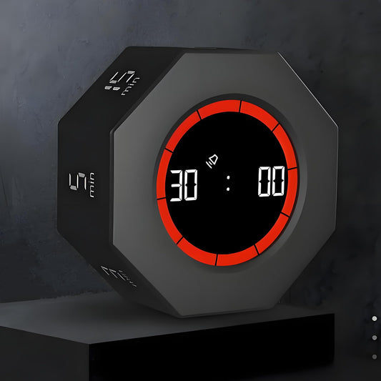 Octagon Pomodoro Timer with Gravity Sensor, Preset 1–90 Min, Pause & Resume, Custom Countdown & Stopwatch, Rechargeable Focus Timer for Work, Study & Kitchen – Black