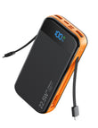 32000mAh Portable Power Bank with Built-in Cables – 22.5W Fast Charging Battery Pack with LED Display for iPhone, Samsung & USB Devices (Orange)