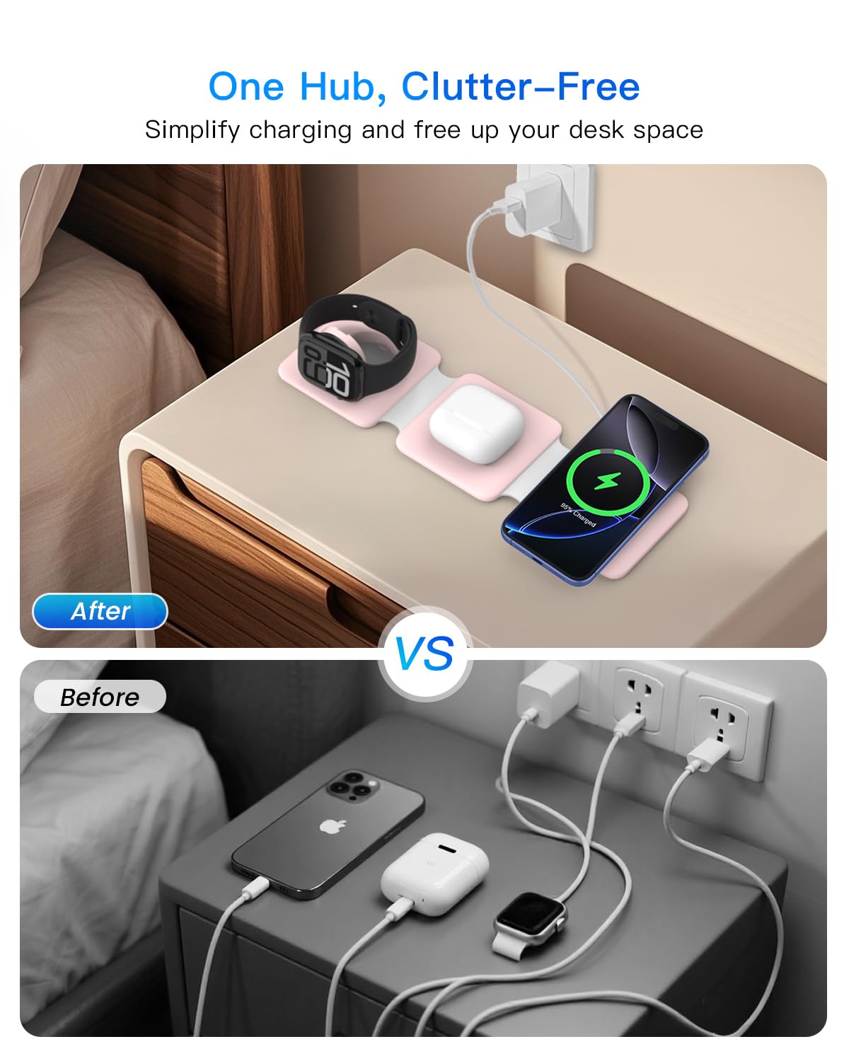 3-in-1 Foldable Magnetic Wireless Charging Station for iPhone, Apple Watch & AirPods