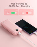 20000mAh Fast Charging Power Bank with Built-In Wall Plug & Cables – 22.5W QC Portable Charger (Pink)