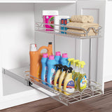 2-Tier Under Sink Pull-Out Organizer – Chrome Sliding Cabinet Shelf for Kitchen & Bathroom Storage