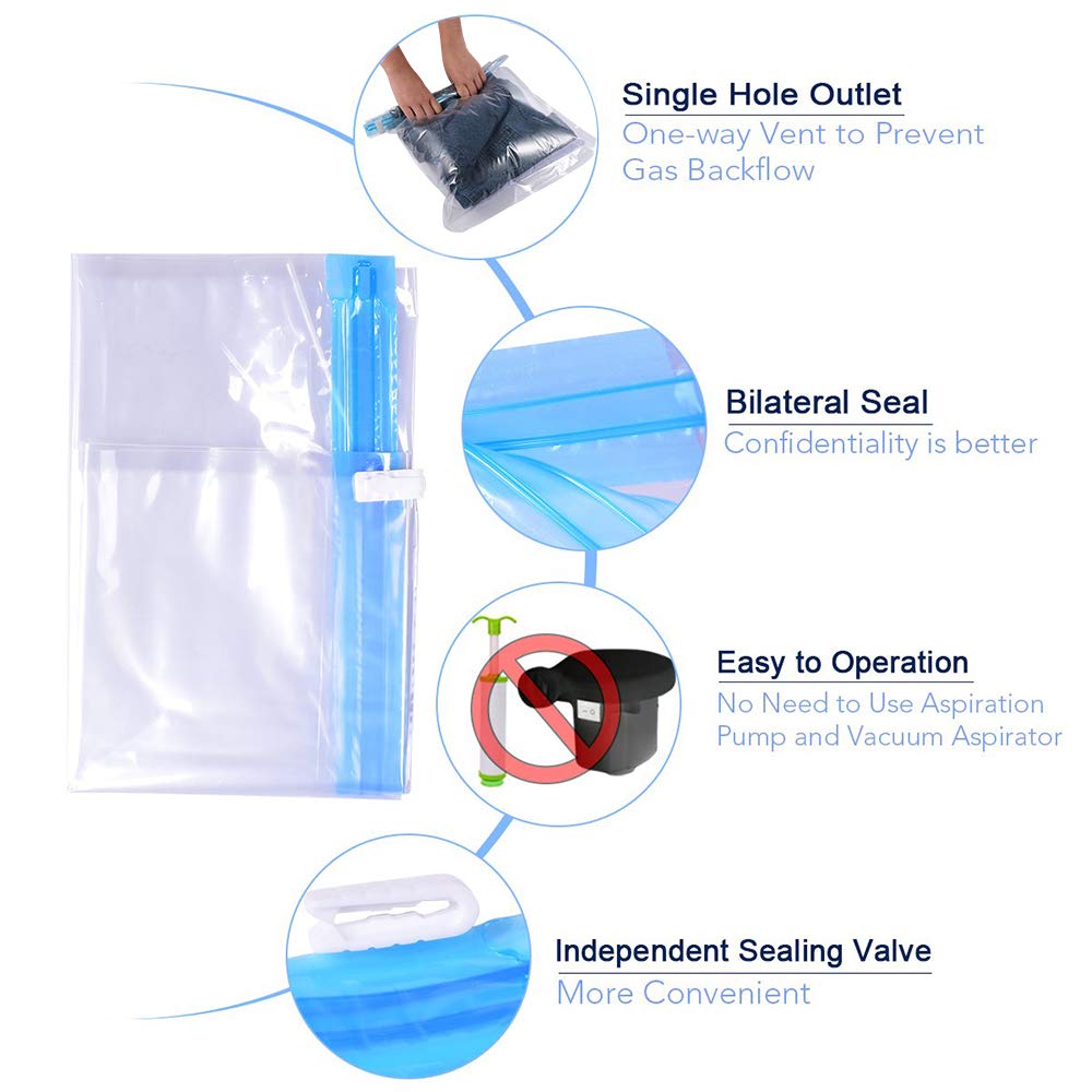 Travel Compression Bags Set, Roll-Up Vacuum Storage Bags for Clothes