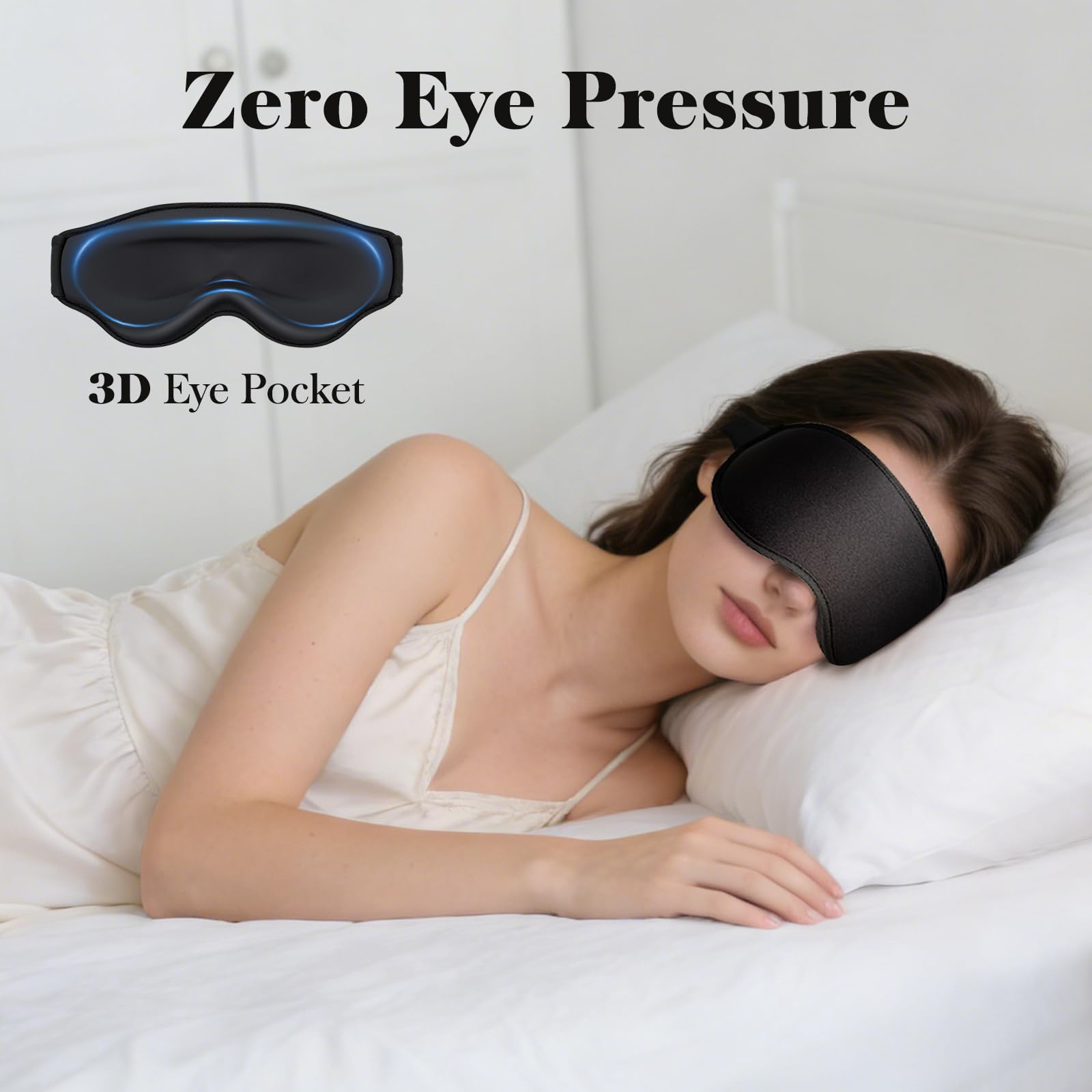 3D Contoured Sleep Mask with Memory Foam – 100% Light Blocking Comfortable Eye Mask for Travel, Meditation & Deep Sleep