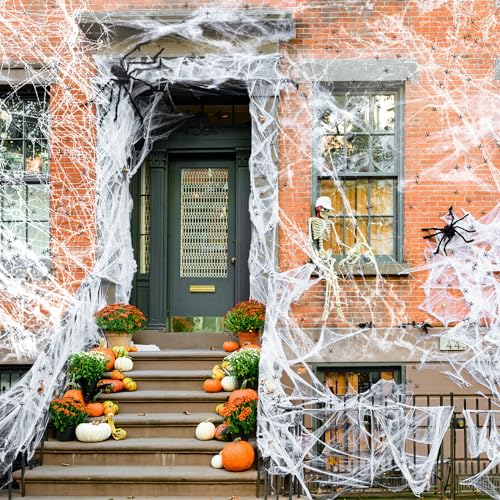 1400 Sqft Halloween Spider Web – Ultra Stretchy Polyester Cobweb for Indoor & Outdoor Decorations