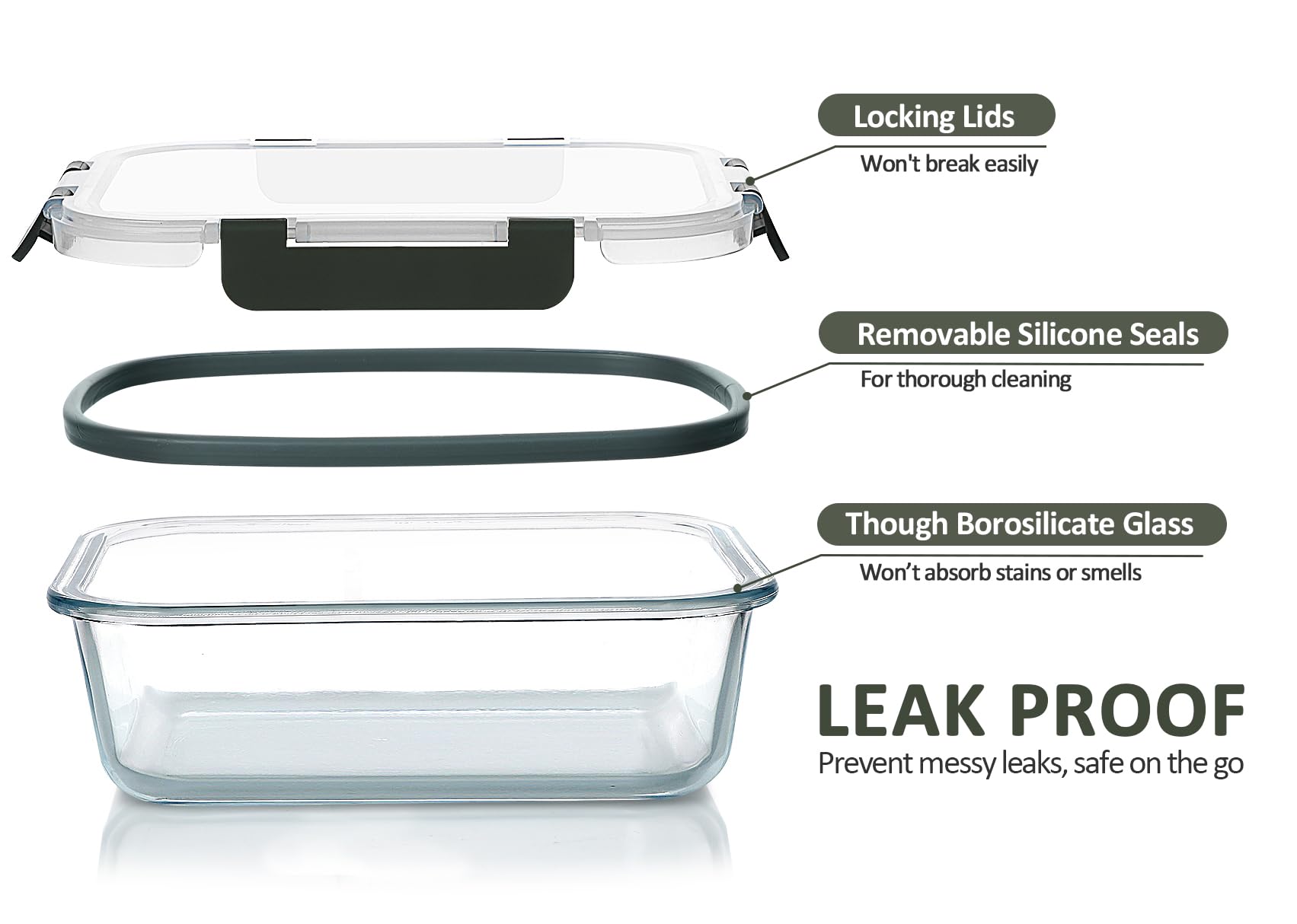 Glass Food Storage Containers with Lids – 24-Piece Borosilicate Meal Prep Set (Gray Lids)