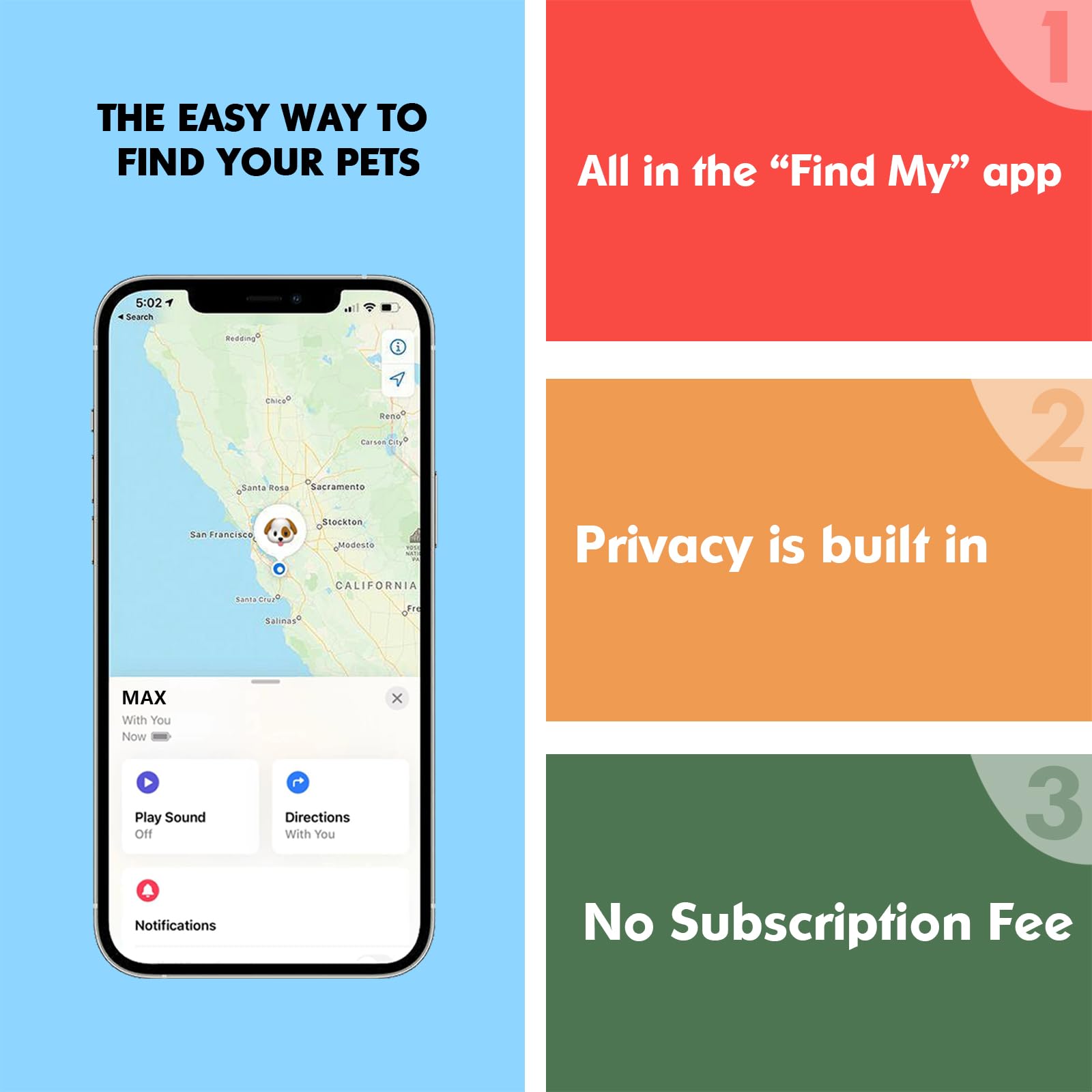 MODUS GPS Dog Tracker Collar with Apple Find My Real-Time Tracking Waterproof Adjustable Smart Pet Collar
