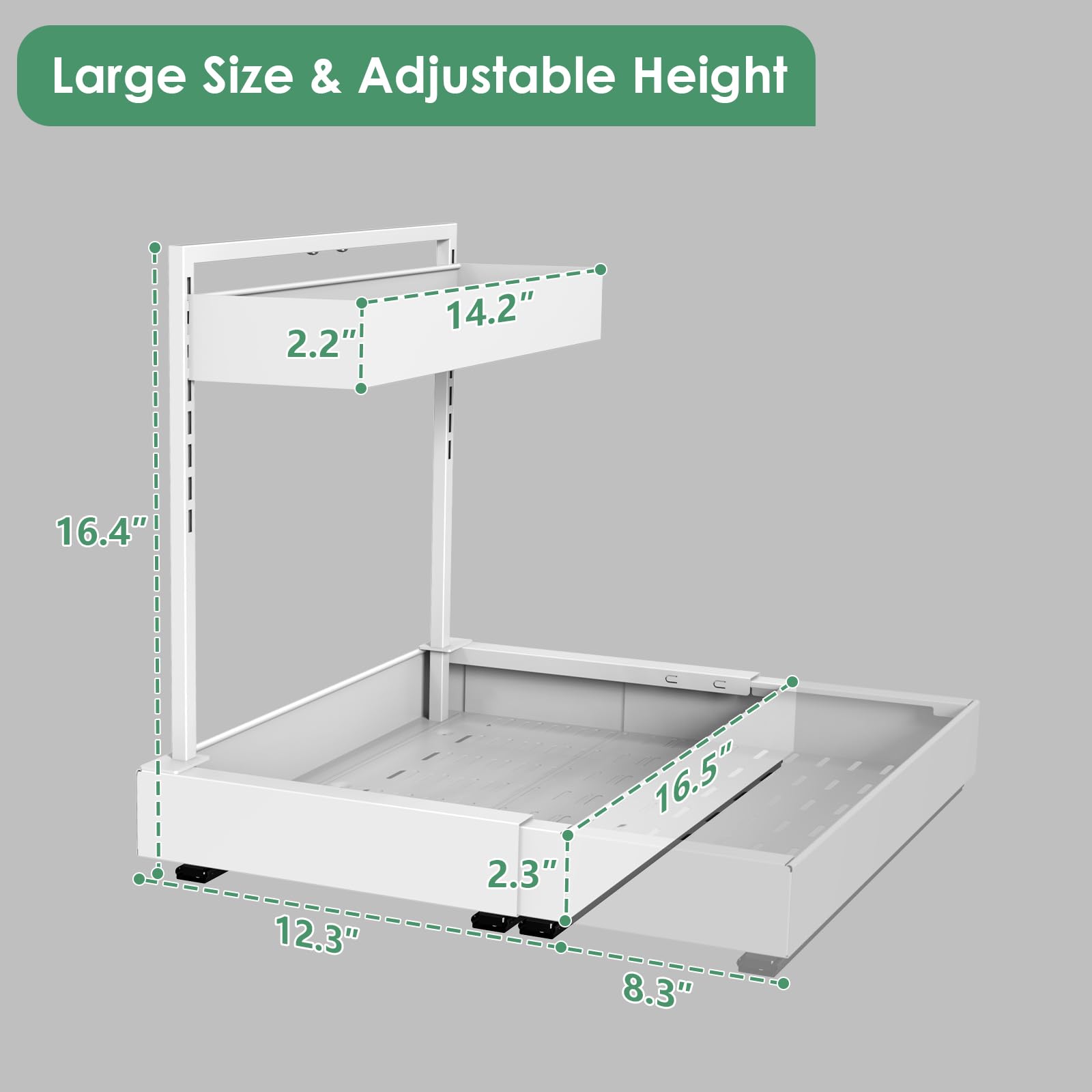 REALINN Expandable Under Sink Organizer – Adjustable 2-Tier Pull-Out Cabinet Storage System (White, 2-Pack)