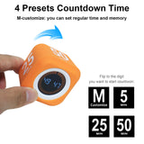 Rotating Visual Pomodoro Timer Cube with LED Ring, Memory Preset & Detachable Silicone Cover, Rechargeable Flip Countdown for Study, Work & Kitchen – Black