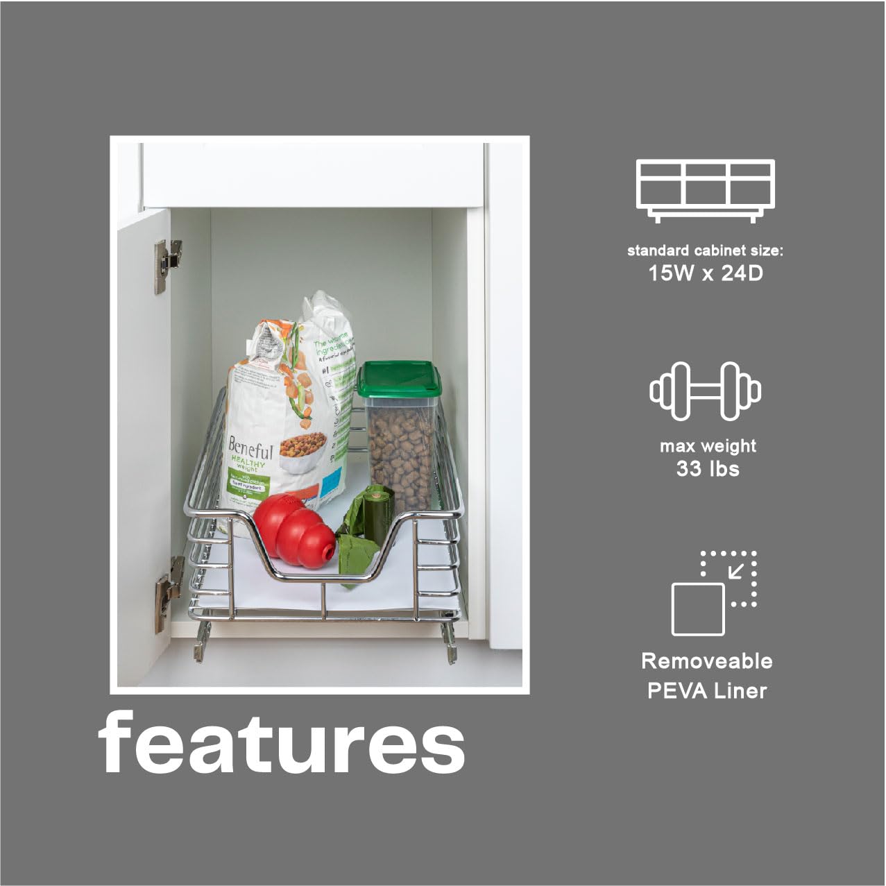 Household Essentials Glidez Single-Tier Pull-Out Cabinet Organizer – Chrome Slide-Out Storage with Protective Liner