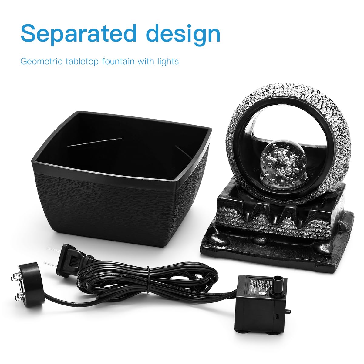 LED Rolling Ball Tabletop Water Fountain – Adjustable 3-Level Indoor Zen Decor (Painted Resin)