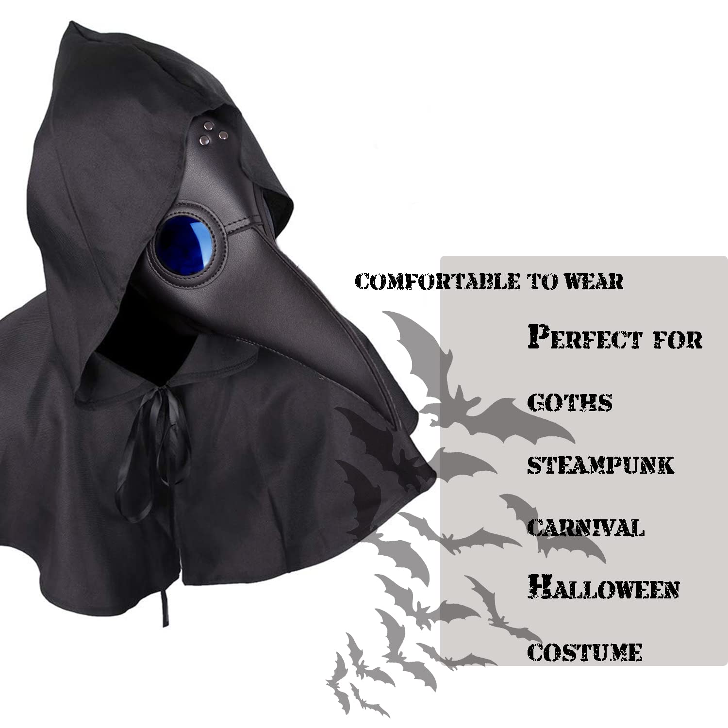 Raxwalker Plague Doctor Halloween Mask - Steampunk Raven Prop for Men and Boys - PU Leather Long Beak Cosplay Costume Scream Mask(Black)