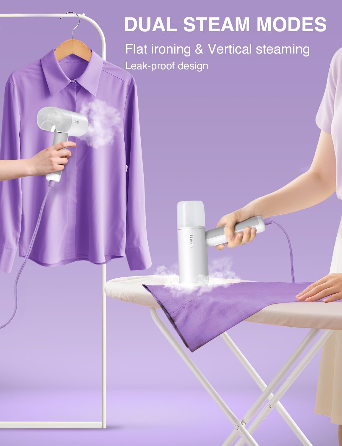 White Compact Foldable Handheld Garment Steamer 1000W Portable Travel Steam Iron with Ceramic Soleplate