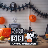 Halloween Countdown Wooden Block Decor – 99 Days to Halloween with Ghost, Cat & Pumpkin Ornaments