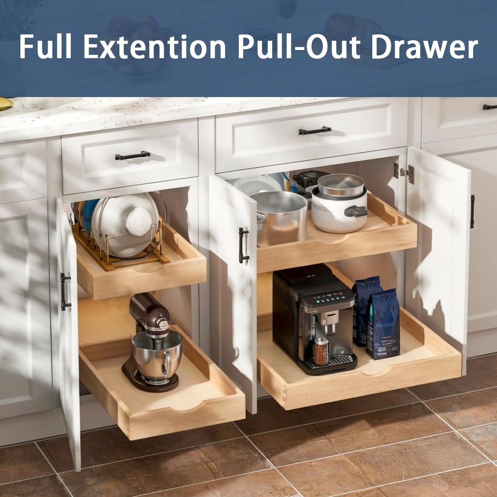 Draworia Solid Beechwood Pull-Out Cabinet Drawer – Soft-Close, Pre-Assembled Precision Fit Organizer
