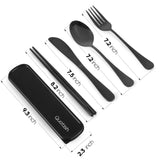 Reusable Travel Utensil Set with Case – Stainless Steel Fork, Spoon, Knife & Chopsticks Portable Cutlery Kit for Work, Camping & Lunch (Black)