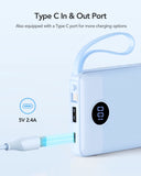10000mAh Portable Power Bank with Built-in Charging Cables & LED Battery Indicator – Multi Device Travel Charger Blue