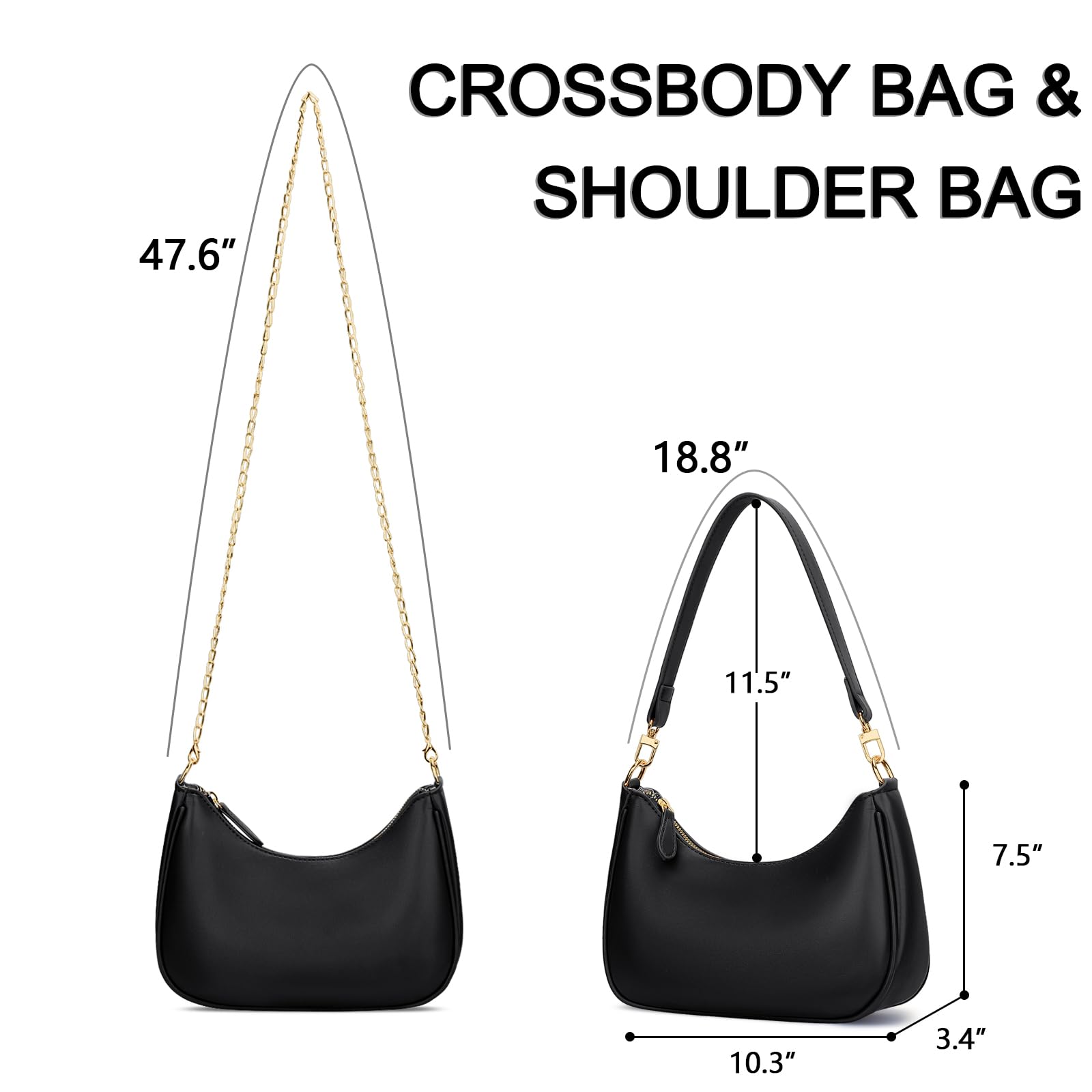 KKXIU Retro Shoulder Bag for Women – Versatile PU Leather Hobo, Clutch & Crossbody Handbag with Removable Straps (Black)