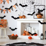 12PCS 3D Hanging Bats with Glowing Eyes – Waterproof Outdoor Halloween Decorations with 15 Pairs of Fluorescent Eye Stickers