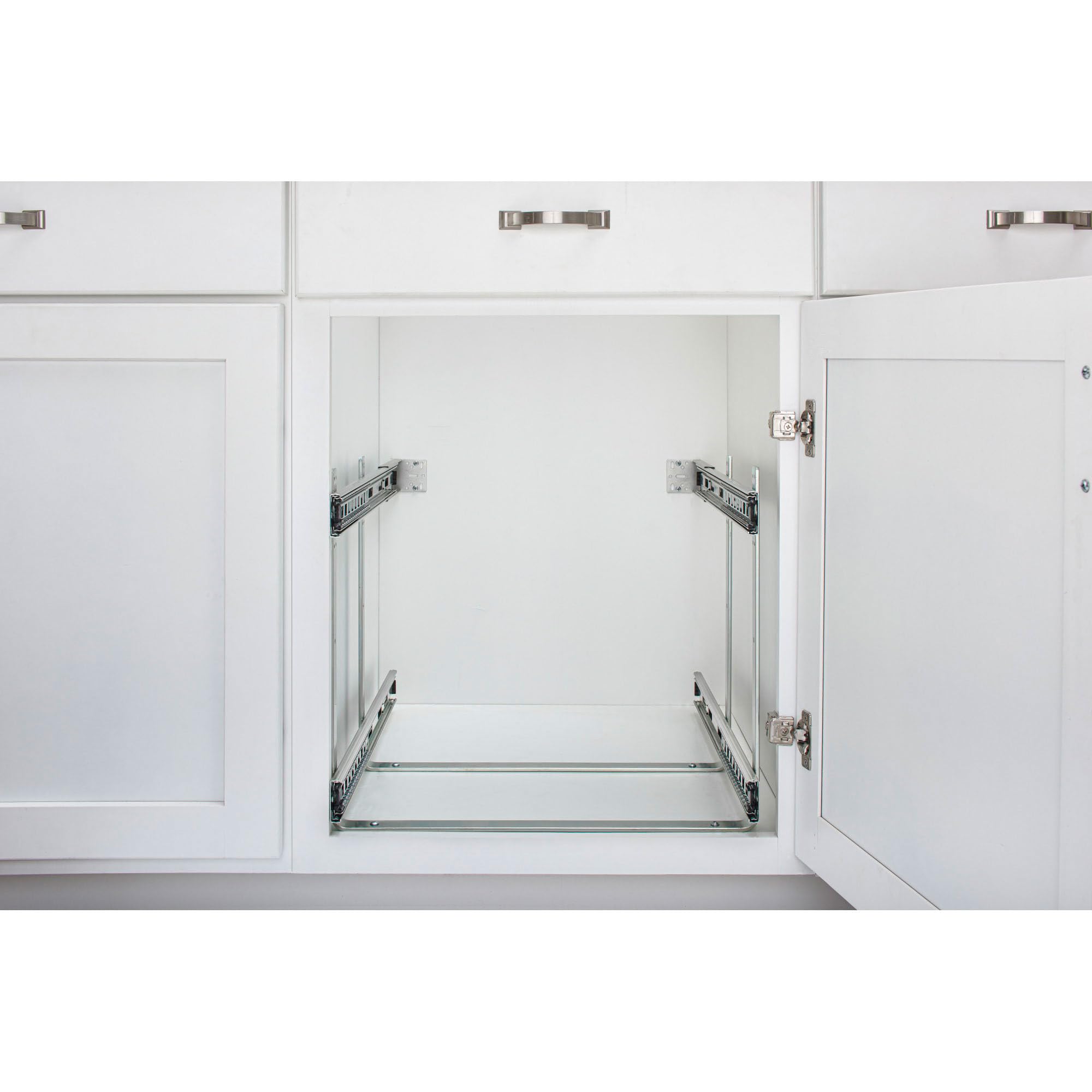 2-Tier Pull-Out Cookware Base Cabinet Organizer – Chrome Adjustable Shelf System