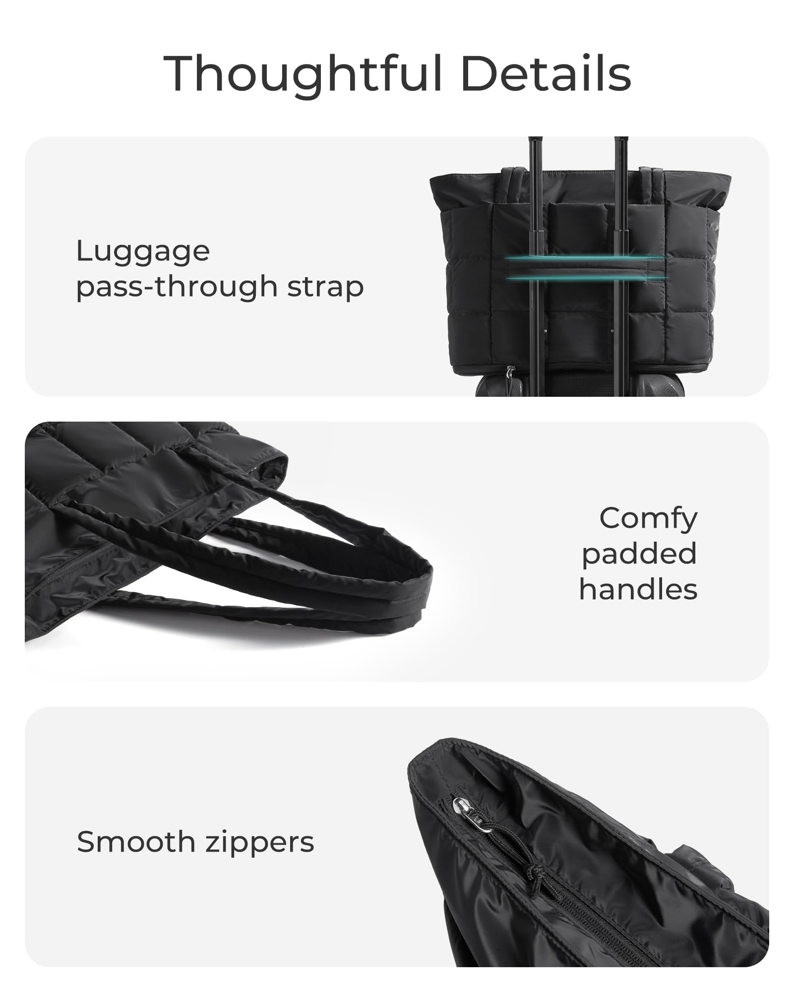 BAGSMART Expandable Puffy Tote Bag for Women – Quilted Work & Travel Carry-On Handbag (Black, Large)