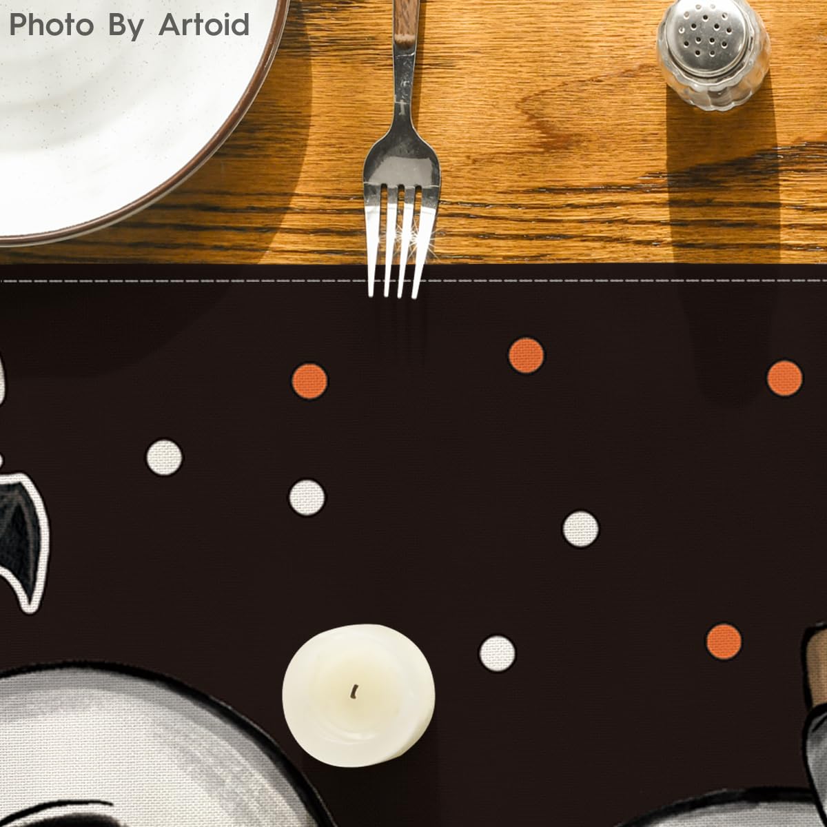 Black Halloween Table Runner – 13x72" Durable Polyester Runner with Spooky Print for Dining & Parties