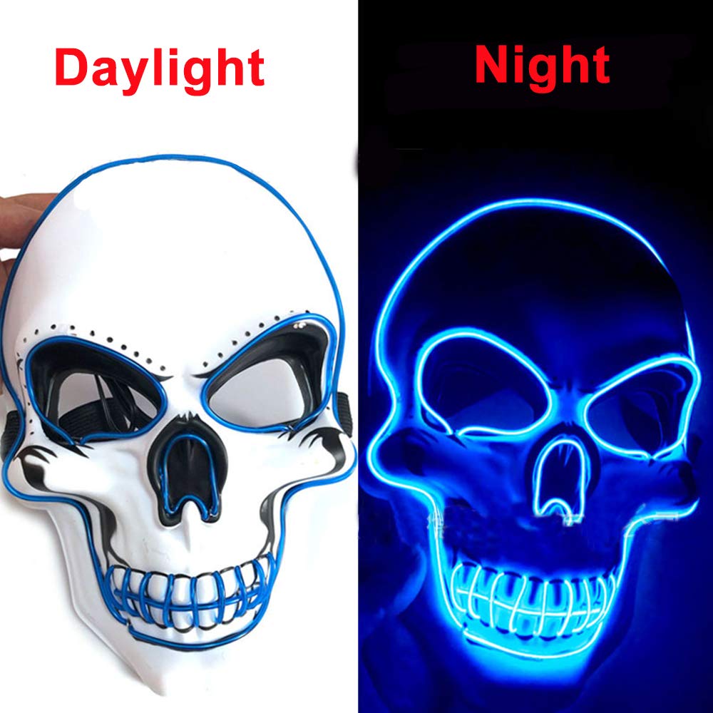 Blue LED Light-Up Skull Mask – Glow Halloween Party Mask for Kids & Adults 💀💙