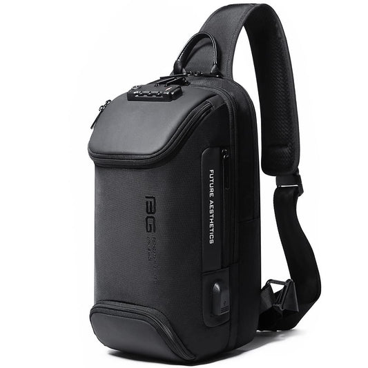 BANGE Anti-Theft Sling Backpack with Lock – Waterproof Crossbody Shoulder Bag with USB Charging Port (Black)