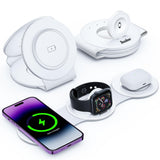 Magnetic 3-in-1 Wireless Charging Station for iPhone, Apple Watch & AirPods – Foldable Fast Travel Charger Stand B-White