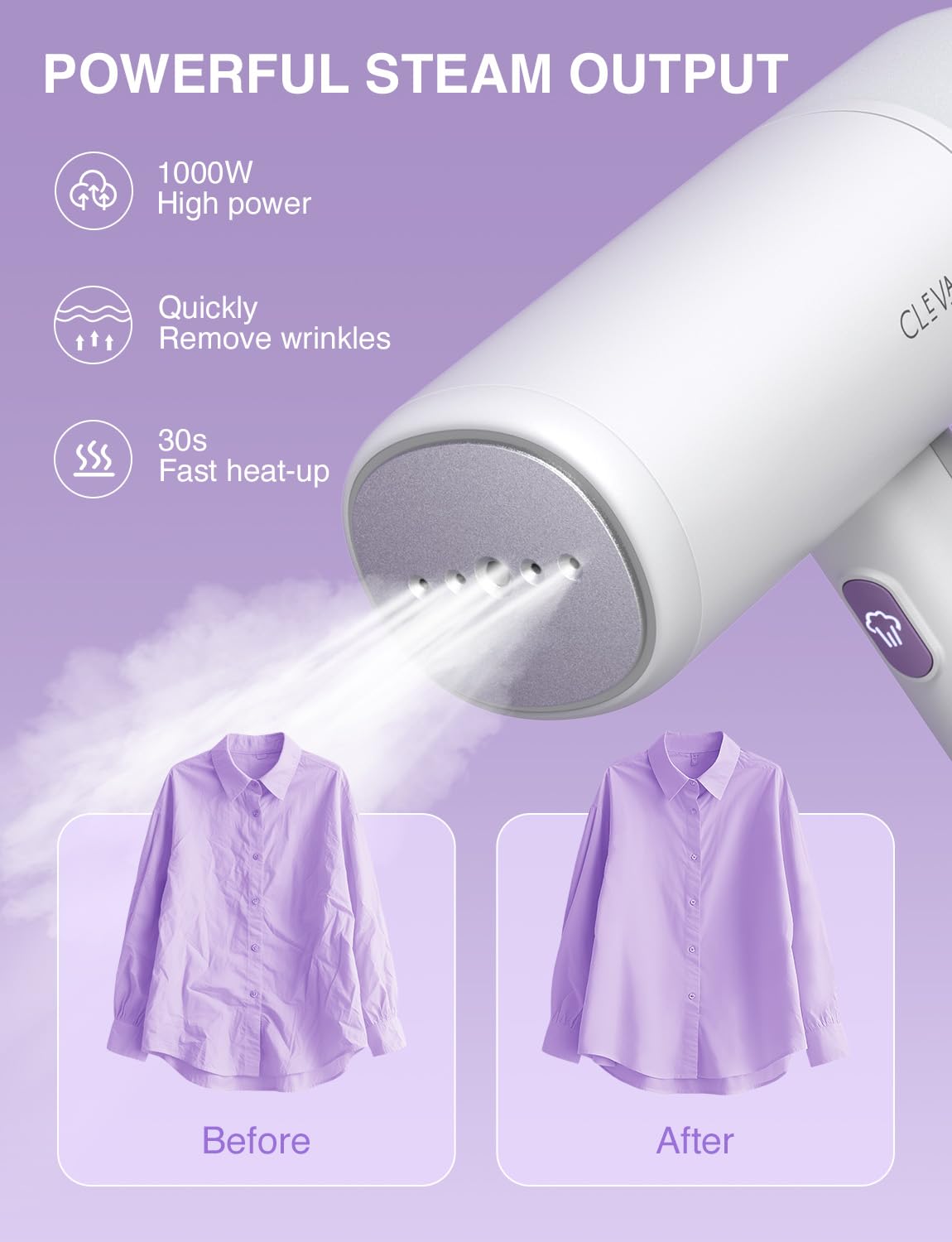 White Compact Foldable Handheld Garment Steamer 1000W Portable Travel Steam Iron with Ceramic Soleplate