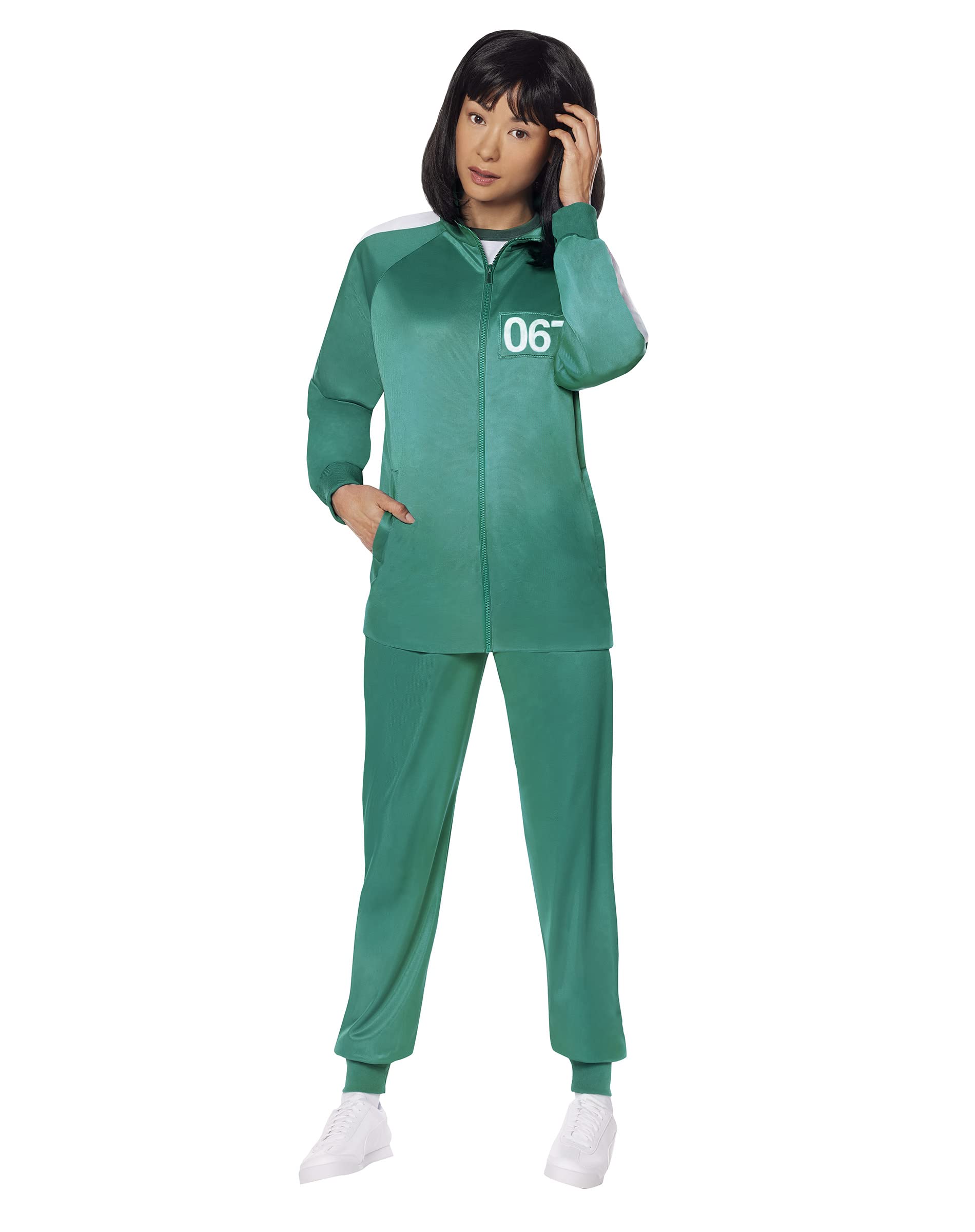 Adult Squid Game Player Costume – Official Green Tracksuit with Number Stickers for Halloween & Cosplay