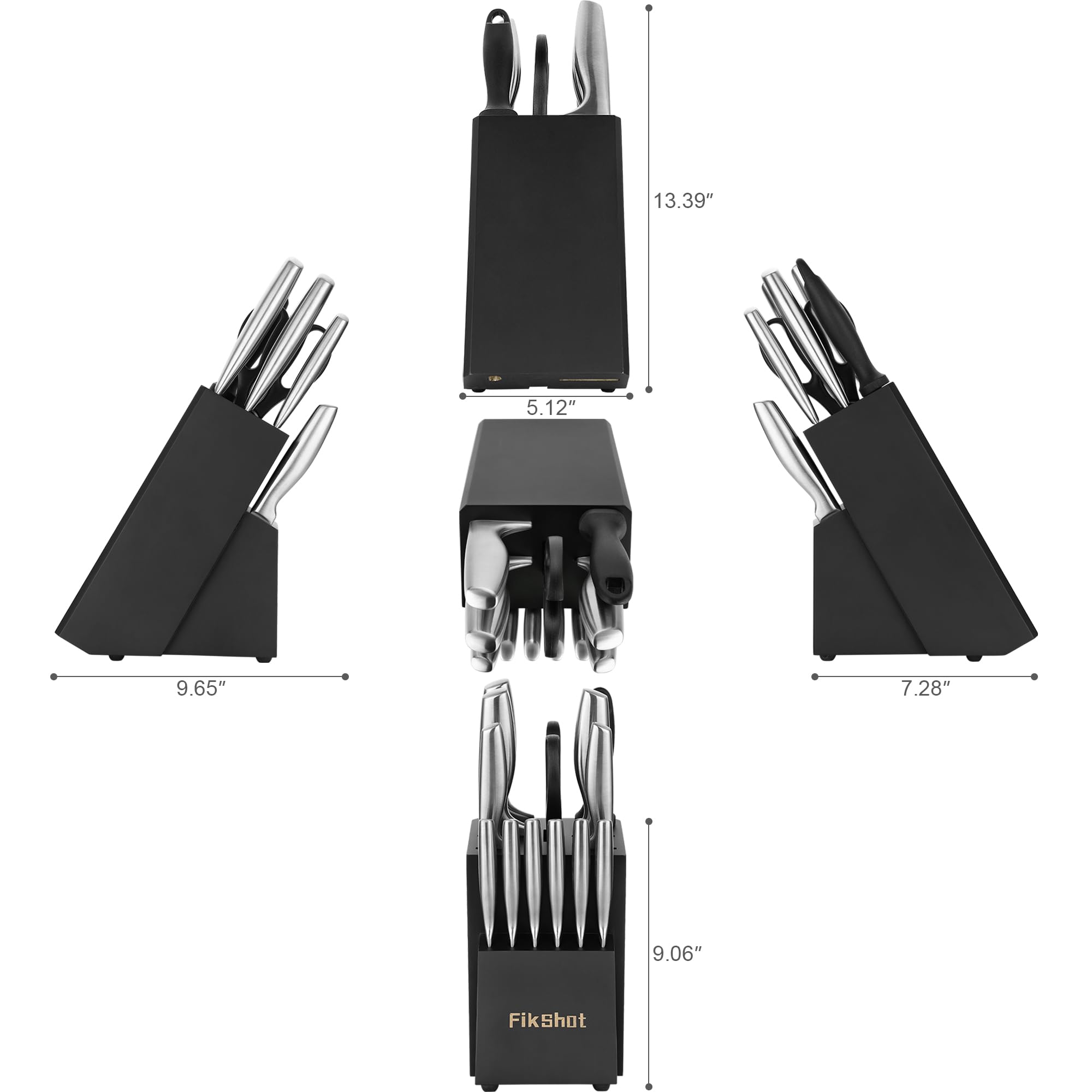 14-Piece Stainless Steel Kitchen Knife Set with Block & Sharpening Rod