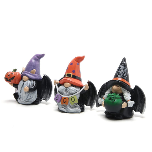 Black-Wing Halloween Gnomes – Handcrafted Resin Figures with Wings & Pumpkin Details for Festive Decor