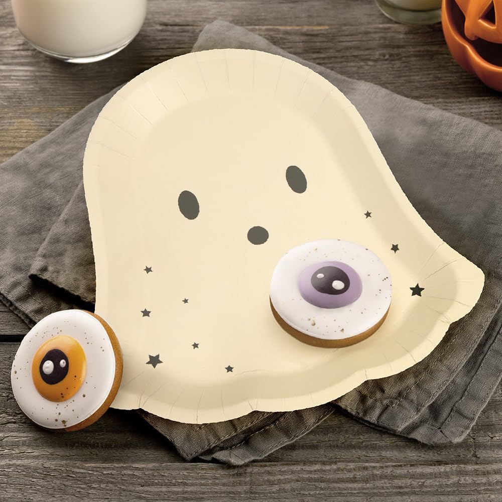 Beige Ghost Halloween Paper Plates – 24 Pcs 8.5" Cute Neutral Disposable Plates for Parties, Baby Showers & Summerween