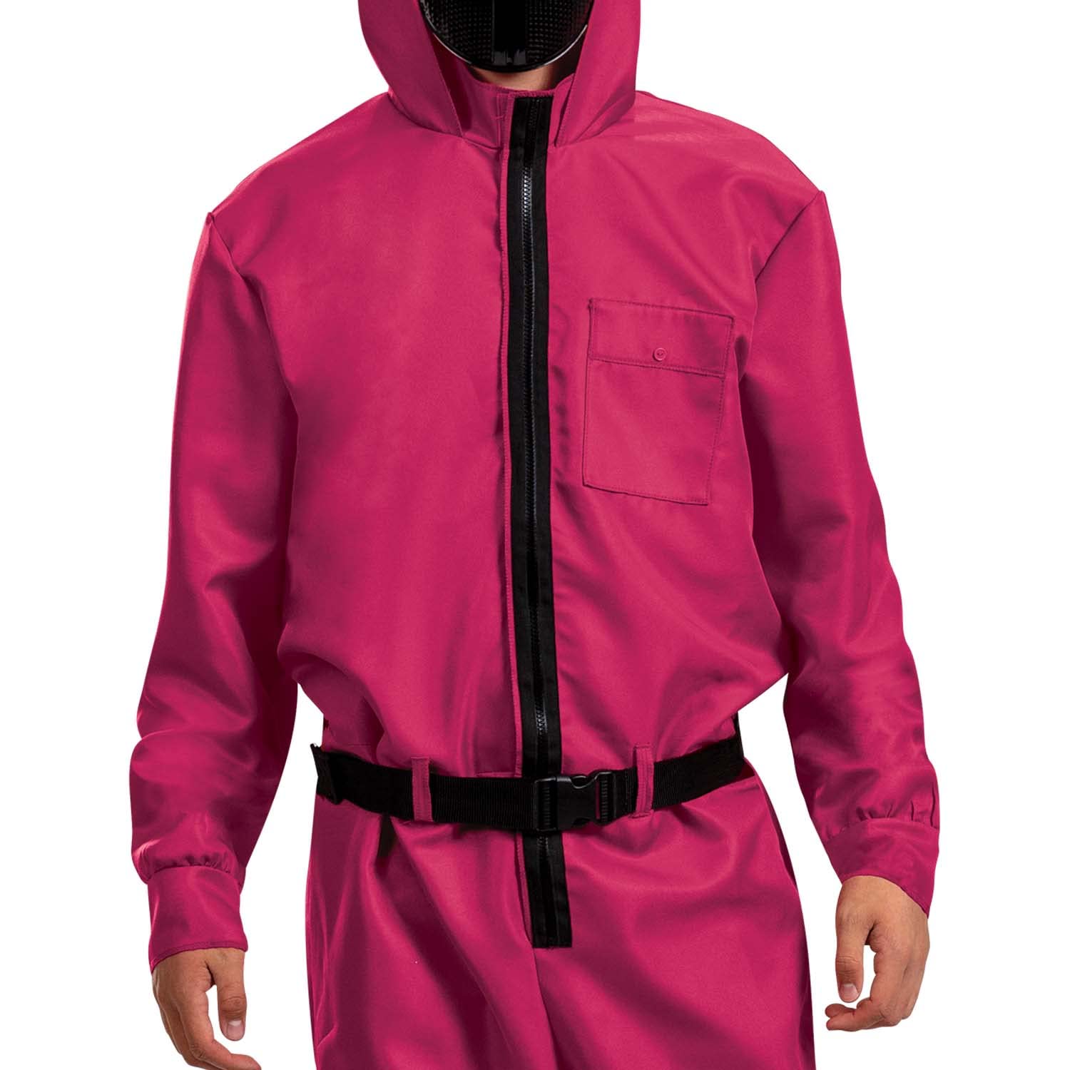 Squid Game Guard Costume – Official Netflix Inspired Triangle Mask Jumpsuit with Belt & Hood