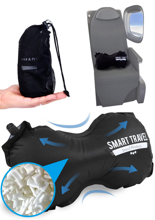 SMARTTRAVEL Inflatable Lumbar Support Pillow – Adjustable Ergonomic Back Cushion for Airplane, Office & Long Sitting (Vintage Black)
