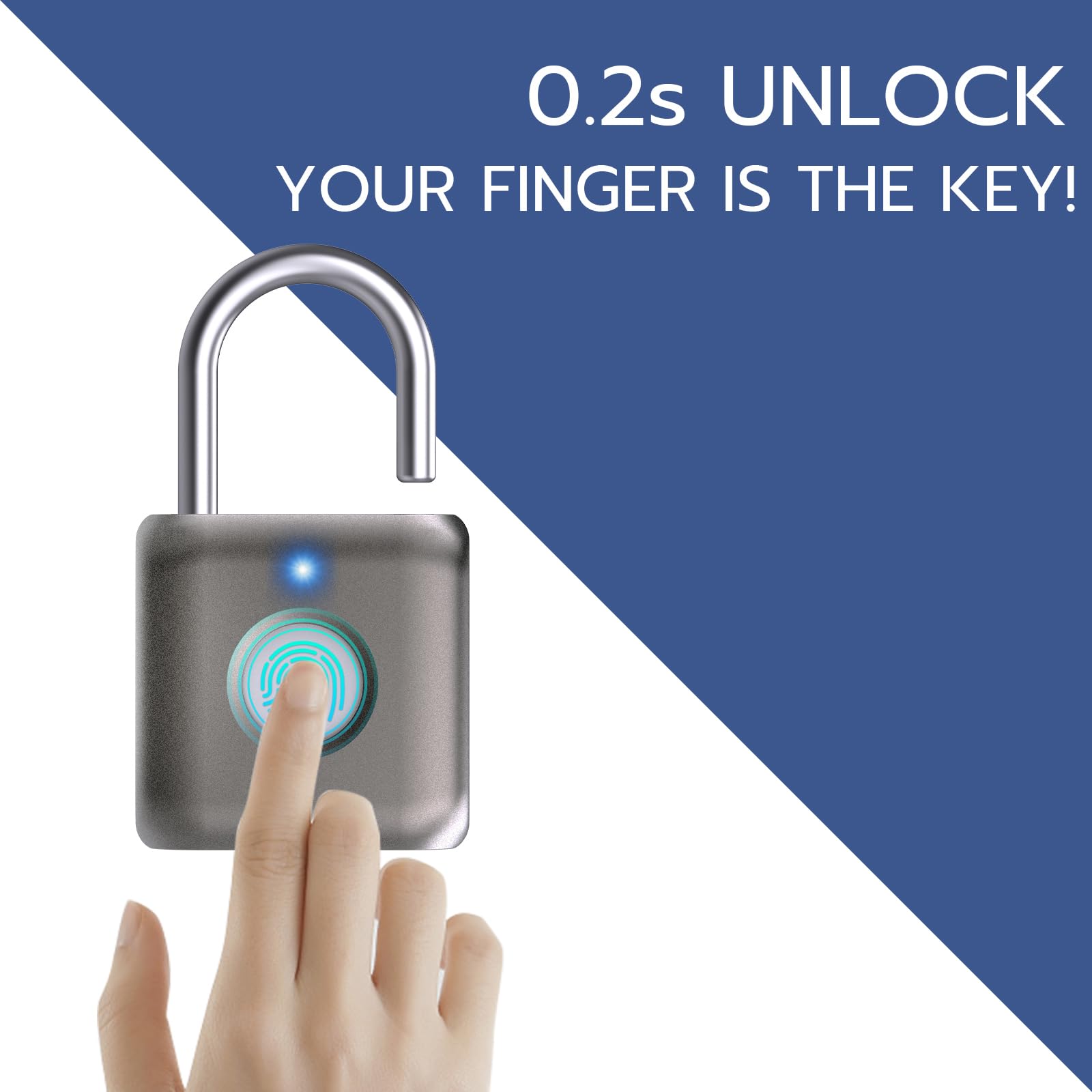 Portable Fingerprint Padlock USB Rechargeable Biometric Lock for Gym Locker, Luggage, Bike & Storage Security