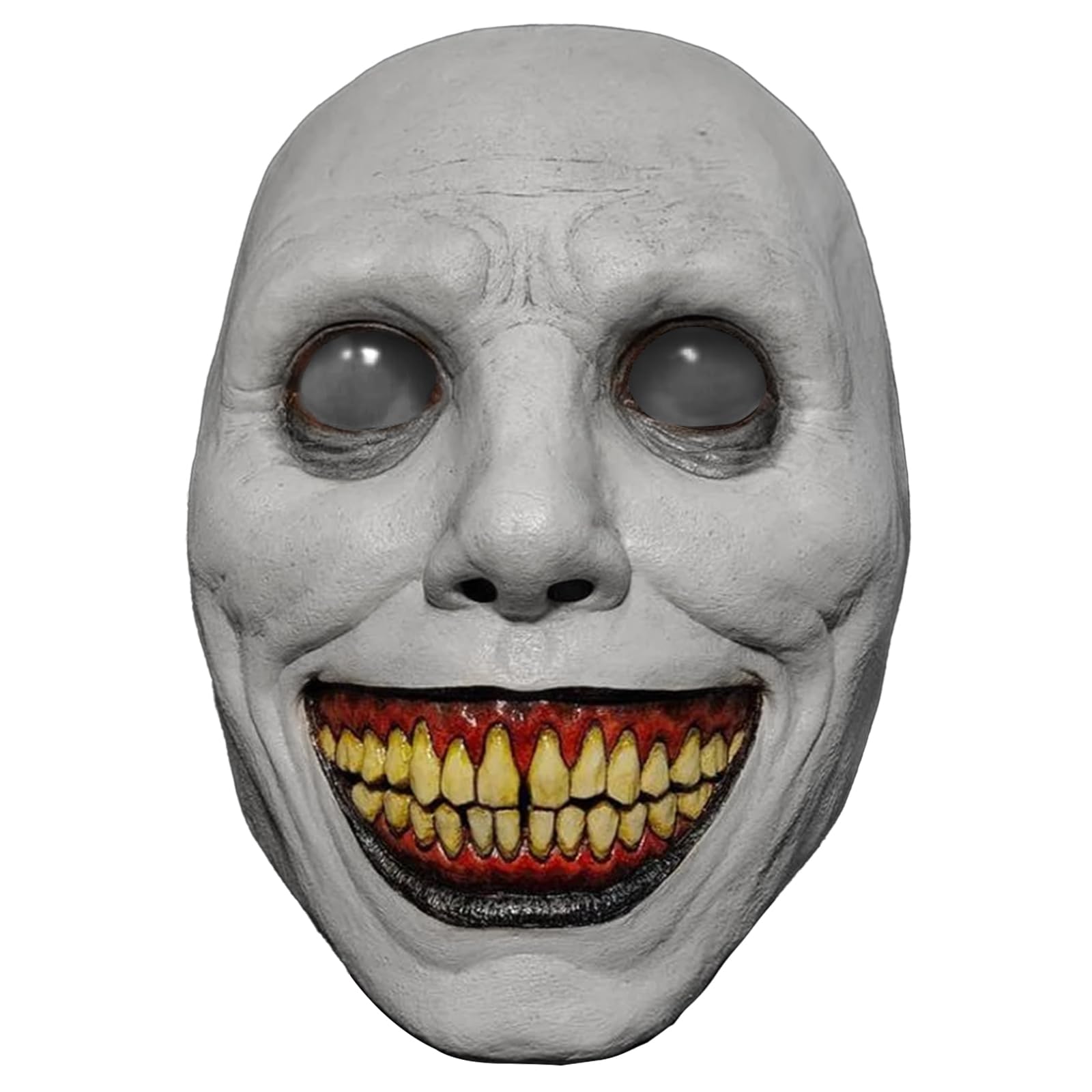 White Demon Grin Mask – 3D Latex Horror Face with Bloody Teeth & Demonic Eyes 💀😈