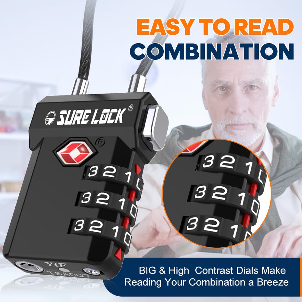 TSA Approved Cable Luggage Locks 2 Pack with Inspection Alert Indicator, 3 Digit Combination Travel Locks for Suitcases & Backpacks