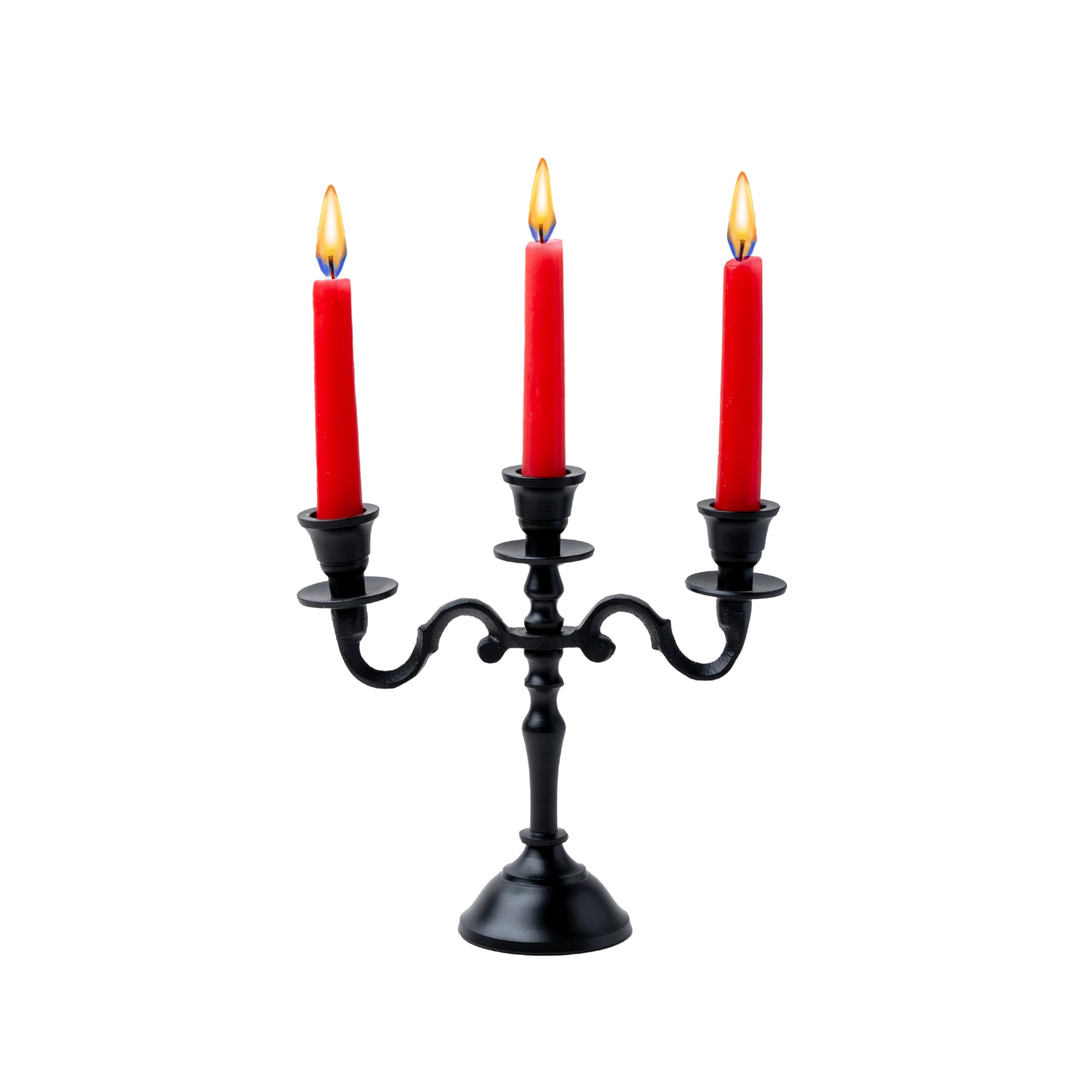 Mini Black Matte Metal Candelabra – 3-Arm Baby Candle Holder for Halloween, Weddings & Home Decor (8” Tall)