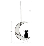 Black Cat on White Moon Stained Glass Suncatcher – Handmade Window Ornament for Halloween & Home Décor