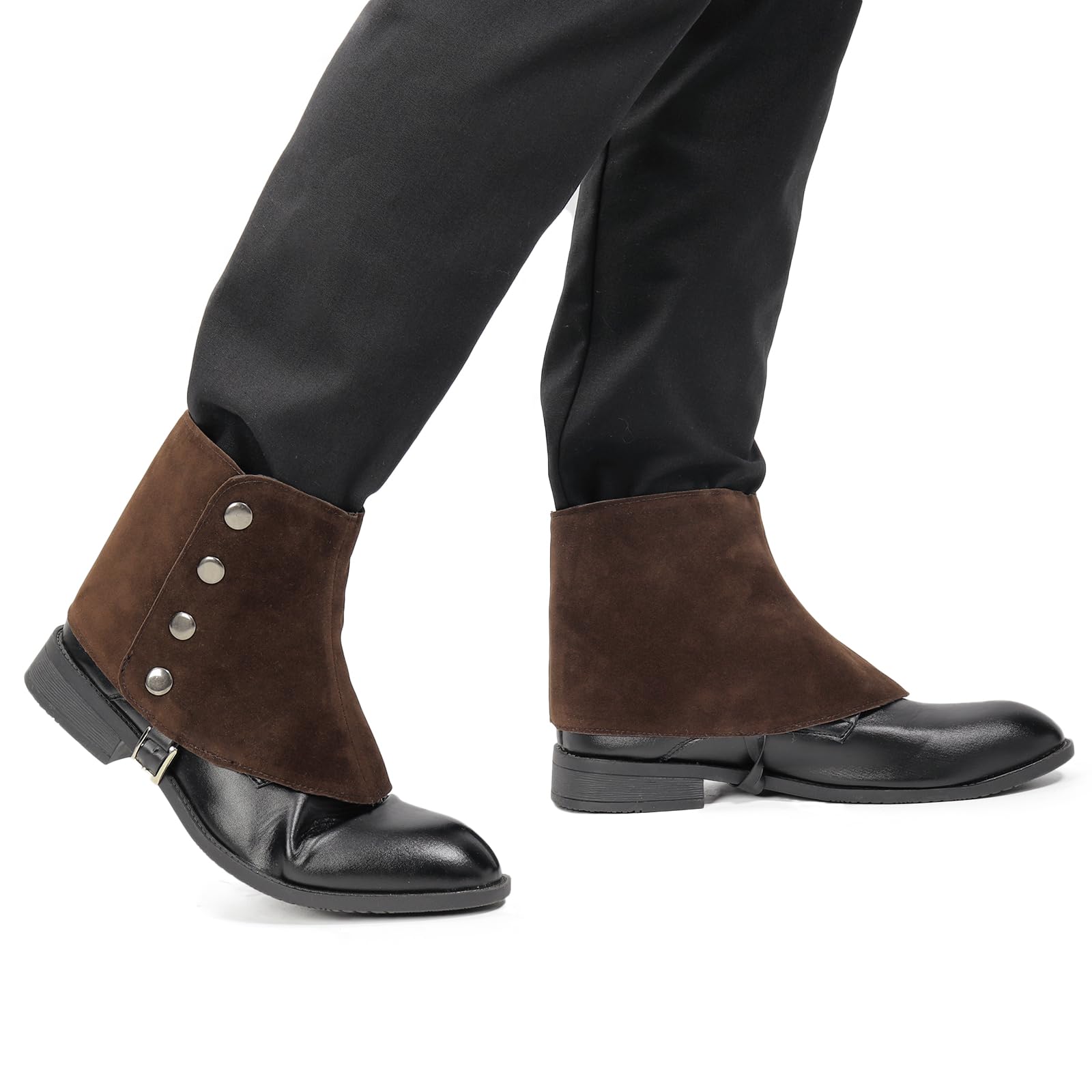 Brown Medieval Faux Leather Boot Covers – Adjustable Renaissance Gaiters with Buckle Design 🛡️👢