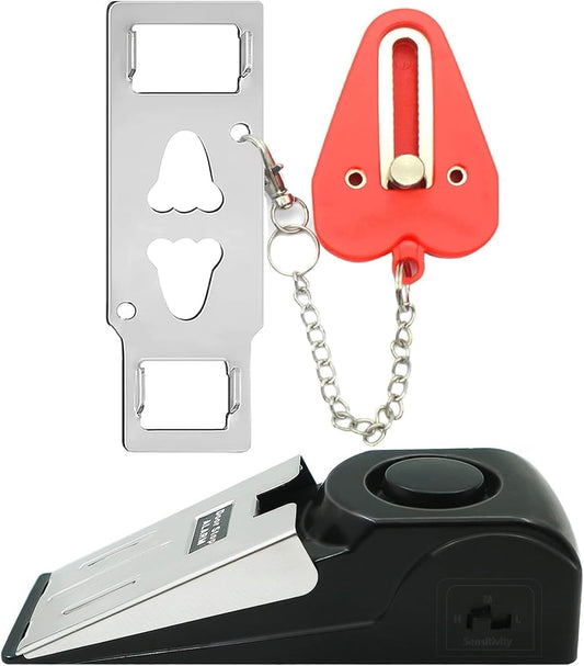 Portable Door Lock & Door Stop Alarm Security Kit – Travel Safety Lock with 120dB Alarm for Hotels, Apartments & Dorm Rooms (Red)