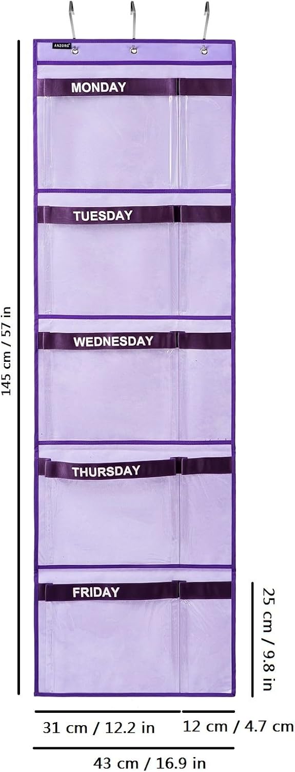 Purple Monday-Friday Kids Hanging Clothes Organizer