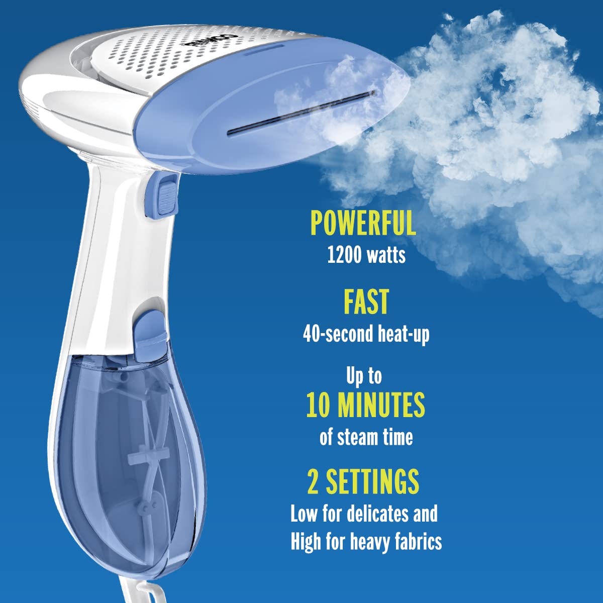 Conair ExtremeSteam White & Blue Dual Heat Handheld Garment Steamer 1200W Professional Fabric Steam System