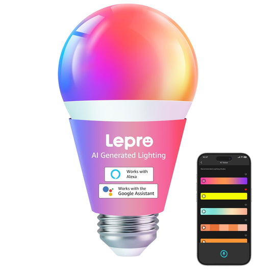 Lepro B1 AI RGBWW Smart WiFi Bulb A19 E26 – 16M Colors, Tunable White 2700K–6500K with LightGPM 4