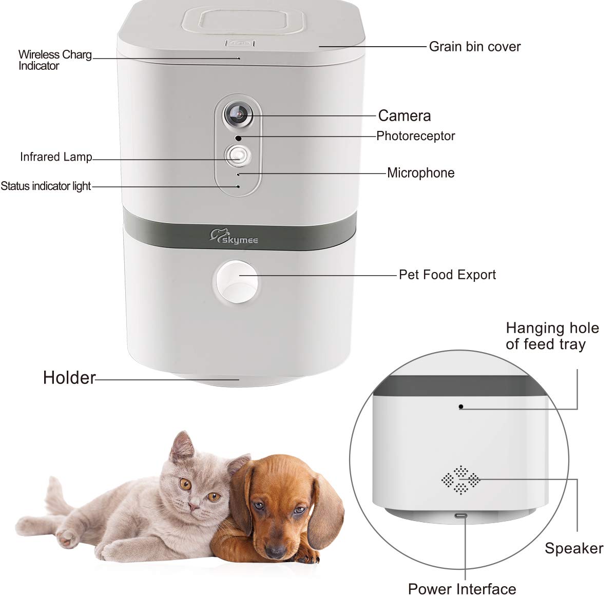 SKYMEE Smart Pet Camera with Treat Dispenser, 1080P HD & 2-Way Audio – WiFi Dog Monitor (White)