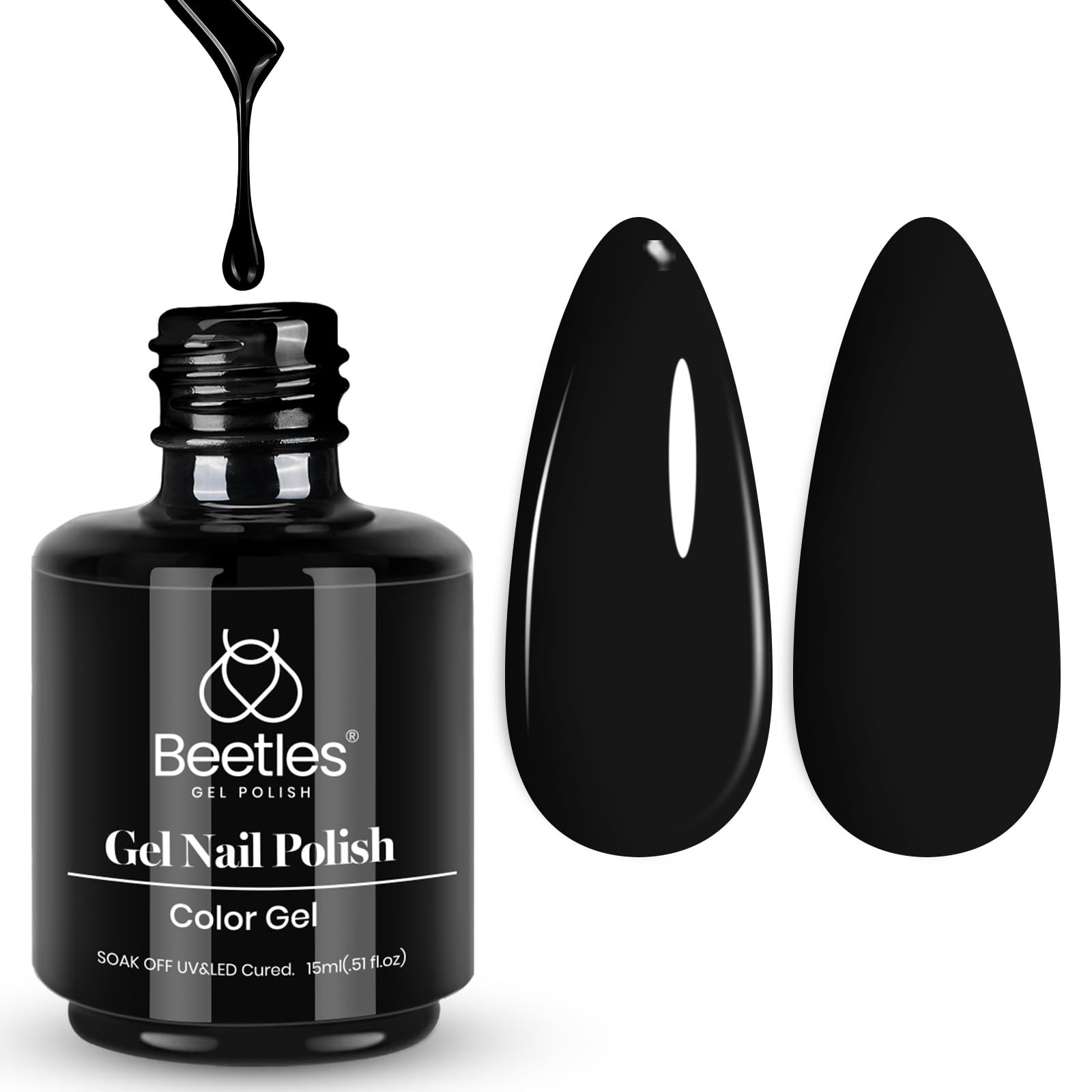 Audrey Black Gel Nail Polish – 15ml Long-Lasting UV/LED Soak Off Gel with High Gloss Finish